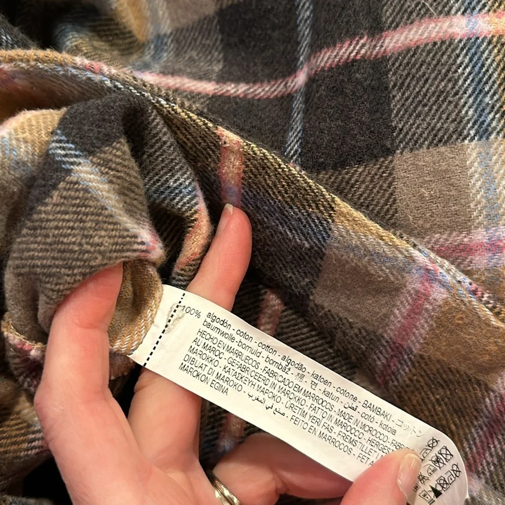 Zara Oversized Plaid Shacket Overshirt Flannel Jacket Tan Pink Navy - Picture 8 of 8